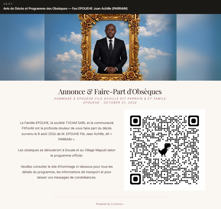 Avis de Décès et Programme des Obsèques — Feu EPOUEHE Jean Achille (PARRAIN)